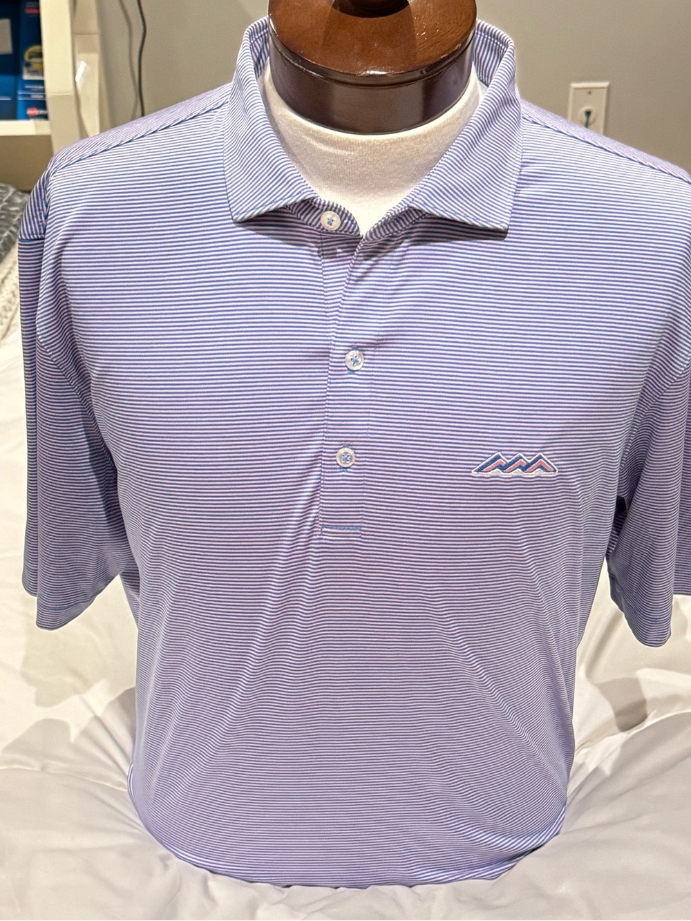 johnnie-O Light Blue Striped Performance Polo
